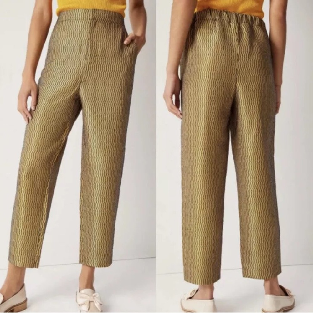 Anthropologie Maeve Melyssa Gold Jacquard Trousers Size S